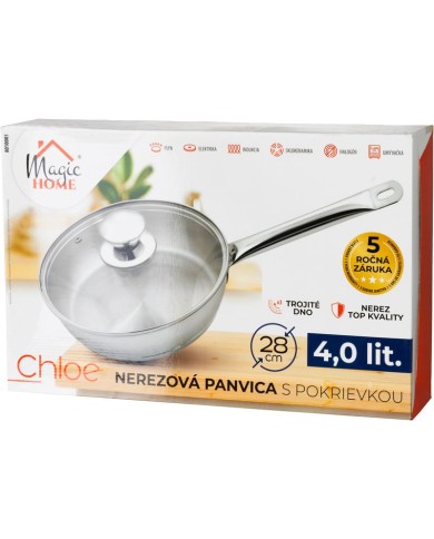 Panvica MagicHome Chloe, 28 cm, 4 lit.,so sklenenou pokrievkou, nerez