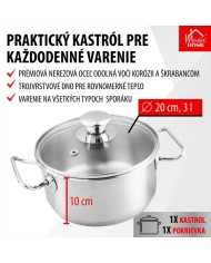Kastról MagicHome Chloe, hrniec, 20 cm, 3 lit., so sklenenou pokrievkou, nerez