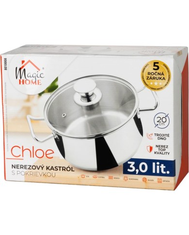 Kastról MagicHome Chloe, hrniec, 20 cm, 3 lit., so sklenenou pokrievkou, nerez