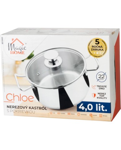Kastról MagicHome Chloe, hrniec, 22 cm, 4 lit., so sklenenou pokrievkou, nerez