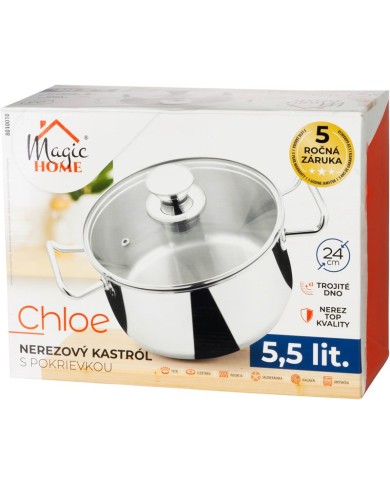 Kastról MagicHome Chloe, hrniec, 24 cm, 5,5 lit., so sklenenou pokrievkou, nerez