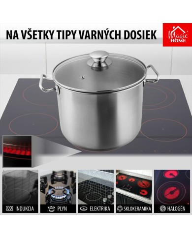 Hrniec MagicHome Chloe, 24 cm, 8 lit., so sklenenou pokrievkou, nerez