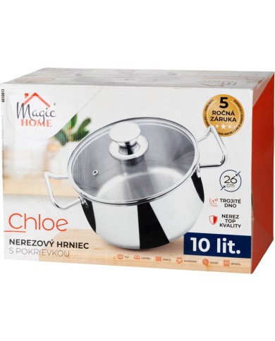 Hrniec MagicHome Chloe, 26 cm, 10 lit., so sklenenou pokrievkou, nerez