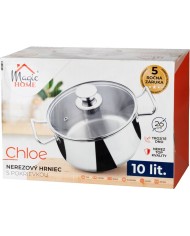 Hrniec MagicHome Chloe, 26 cm, 10 lit., so sklenenou pokrievkou, nerez