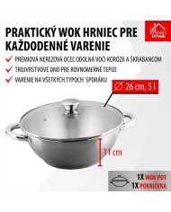 Hrniec Wok MagicHome Chloe, 26 cm, 5 lit., so sklenenou pokrievkou, nerez