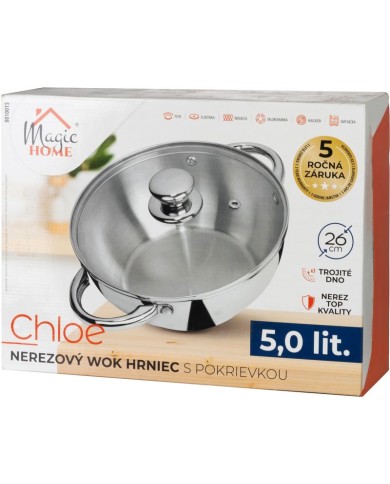 Hrniec Wok MagicHome Chloe, 26 cm, 5 lit., so sklenenou pokrievkou, nerez