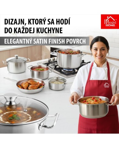 Sada riadu MagicHome Chloe, panvica 24 cm, 3x kastról (3l, 4l a 6,6 l), rajnica 2l, so sklenenými pokrievkami, nerez, 9 dielna
