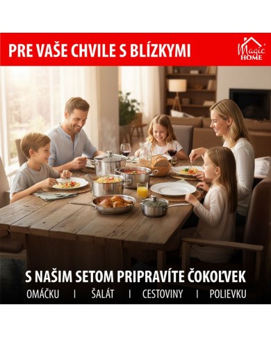 Sada riadu MagicHome Chloe, panvica 24 cm, 3x kastról (3l, 4l a 6,6 l), rajnica 2l, so sklenenými pokrievkami, nerez, 9 dielna