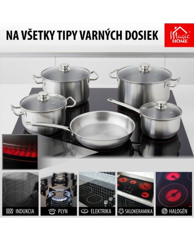 Sada riadu MagicHome Chloe, panvica 24 cm, 3x kastról (3l, 4l a 6,6 l), rajnica 2l, so sklenenými pokrievkami, nerez, 9 dielna