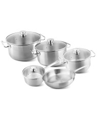 Sada riadu MagicHome Chloe, panvica 24 cm, 3x kastról (3l, 4l a 6,6 l), rajnica 2l, so sklenenými pokrievkami, nerez, 9 dielna