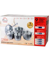 Sada riadu MagicHome Chloe, panvica 24 cm, 3x kastról (3l, 4l a 6,6 l), rajnica 2l, so sklenenými pokrievkami, nerez, 9 dielna