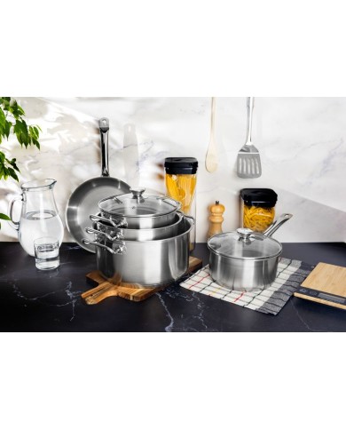 Sada riadu MagicHome Chloe, panvica 24 cm, 3x kastról (3l, 4l a 6,6 l), rajnica 2l, so sklenenými pokrievkami, nerez, 9 dielna