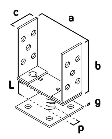 Podpera na hranoly ASU1, 0-125 mm, Zn, pätka nastaviteľná, podstavec