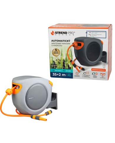 Navíjač Strend Pro Premium, na stenu, automatický 1/2", so záhradnou hadicou L-35+2 m