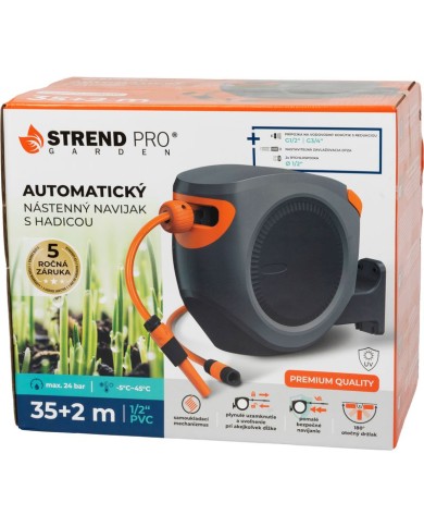 Navíjač Strend Pro Premium, na stenu, automatický 1/2", so záhradnou hadicou L-35+2 m