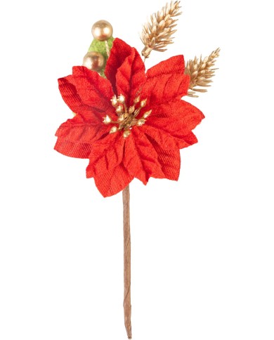 Vetvička MagicHome Vianoce, s kvetom poinsettia, červená, 16 cm