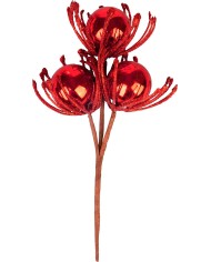 Vetvička MagicHome Vianoce, s guľami, červená, 22 cm