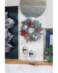 Vetvička MagicHome Vianoce, s guľami, červená, 22 cm