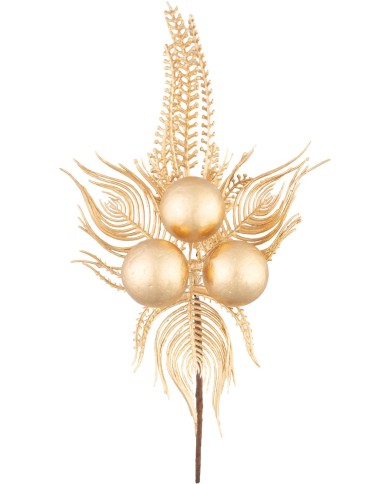 Vetvička MagicHome Vianoce, pávie pierka, zlatá, 22 cm