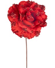 Kvet MagicHome Vianoce, ruža, červená, 17 cm, veľkosť kvetu: 9 cm
