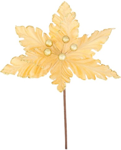 Kvet MagicHome Vianoce, Poinsettia, zlatá, 30 cm, veľkosť kvetu: 20,5 cm