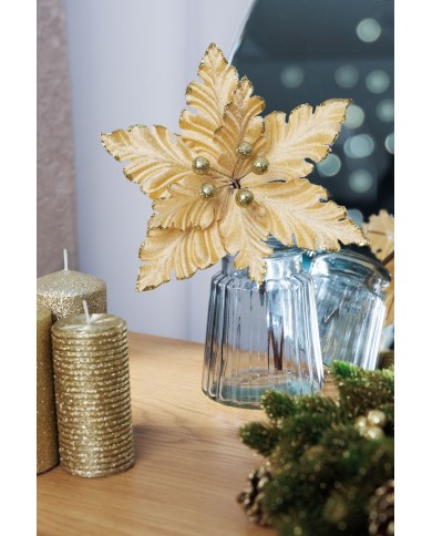 Kvet MagicHome Vianoce, Poinsettia, zlatá, 30 cm, veľkosť kvetu: 20,5 cm