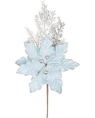 Vetvička MagicHome Vianoce, s kvetom poinsettia, modrá/strieborná, 27 cm