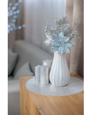 Vetvička MagicHome Vianoce, s kvetom poinsettia, modrá/strieborná, 27 cm