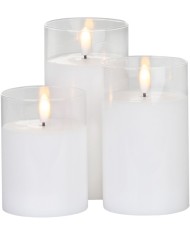 Sviečka MagicHome Vianoce, vosk, 1xLED teplá biela, pohyblivý plameň, 7.5x10/12.5/15 cm, 3xAAA