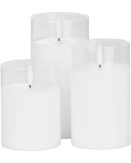 Sviečka MagicHome Vianoce, vosk, 1xLED teplá biela, pohyblivý plameň, 7.5x10/12.5/15 cm, 3xAAA