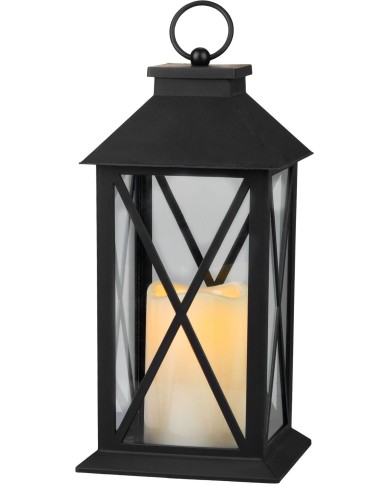 Lampáš MagicHome Vianoce, LED teplá biela, 3xAAA, plast, časovač, čierny, 14x14x32.2 cm, pohyblivý plameň