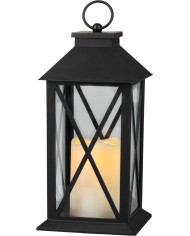 Lampáš MagicHome Vianoce, LED teplá biela, 3xAAA, plast, časovač, čierny, 14x14x32.2 cm, pohyblivý plameň