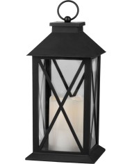 Lampáš MagicHome Vianoce, LED teplá biela, 3xAAA, plast, časovač, čierny, 14x14x32.2 cm, pohyblivý plameň