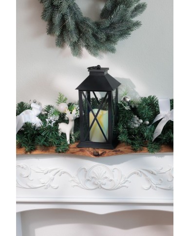 Lampáš MagicHome Vianoce, LED teplá biela, 3xAAA, plast, časovač, čierny, 14x14x32.2 cm, pohyblivý plameň