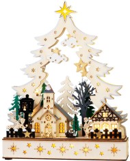 Dekorácia MagicHome Vianoce, dedinka, drevo, 12xLED teplá biela, 25x7.5x32 cm, 2xAA