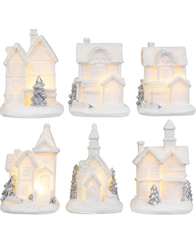 Dekorácia MagicHome Vianoce, domček, plast, 1xLED teplá biela, 6x6x8 cm, 2xLR44