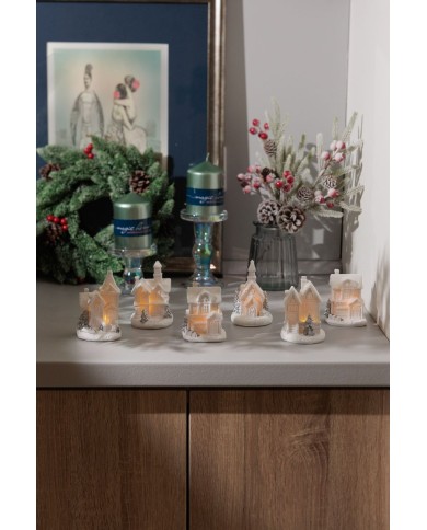 Dekorácia MagicHome Vianoce, domček, plast, 1xLED teplá biela, 6x6x8 cm, 2xLR44