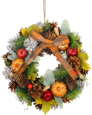 Veniec MagicHome Nature, závesný, jesenný, oranžový, s mašľou, 30 cm