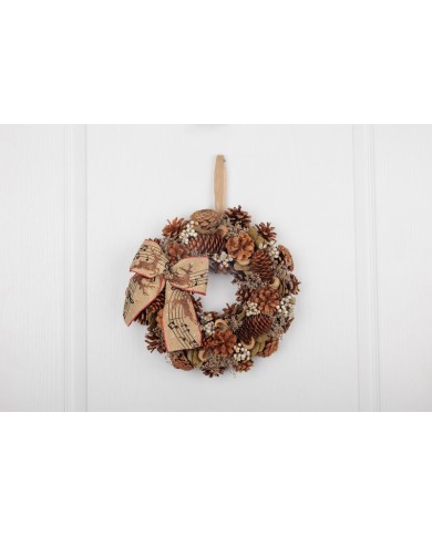 Veniec MagicHome Vianoce, prírodný, závesný, s mašľou, 30 cm