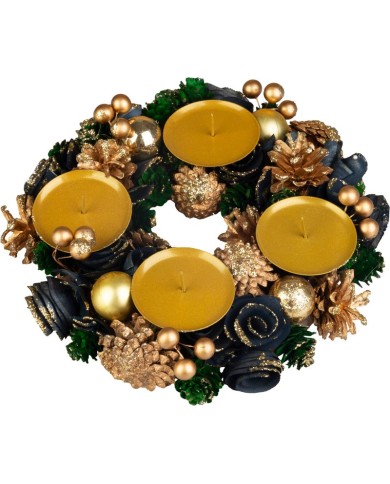 Veniec MagicHome Vianoce, adventný, zeleno-modro-zlatý, 25 cm