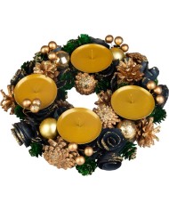 Veniec MagicHome Vianoce, adventný, zeleno-modro-zlatý, 25 cm