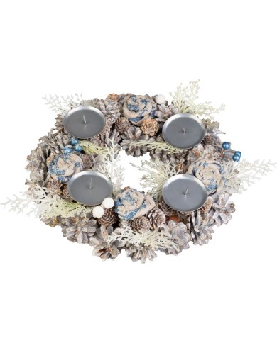 Veniec MagicHome Vianoce, adventný, modro-biely, 30 cm