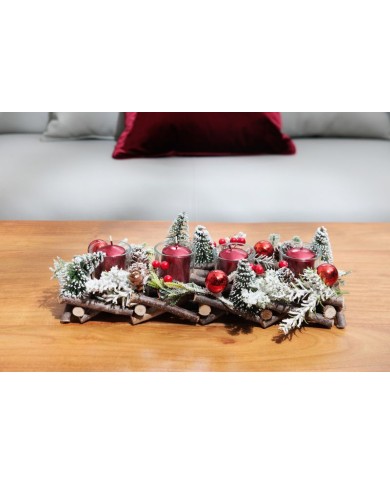 Ikebana MagicHome Vianoce, adventná, prírodná, so stromčekmi, 36x13x12 cm