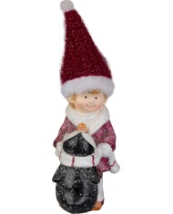 Dekorácia MagicHome Vianoce, Chlapec s tučniakom, 6.3x9.3x22.5 cm
