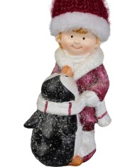 Dekorácia MagicHome Vianoce, Chlapec s tučniakom, 6.3x9.3x22.5 cm