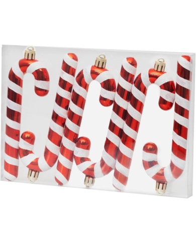 Dekorácia MagicHome Vianoce, Vianočná lízanka, bielo-červená, 12,5 cm, bal 6ks