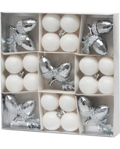 Gule MagicHome Vianoce, sada, 21 ks, biele-strieborné, mix, na vianočný stromček