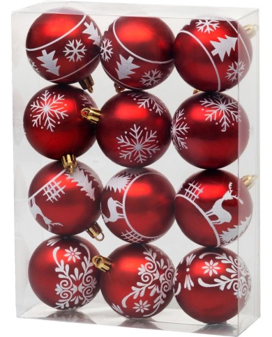 Gule MagicHome Vianoce, 12 ks, 6 cm, červené s bielym ornamentom, na vianočný stromček