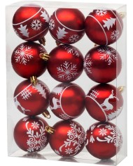 Gule MagicHome Vianoce, 12 ks, 6 cm, červené s bielym ornamentom, na vianočný stromček