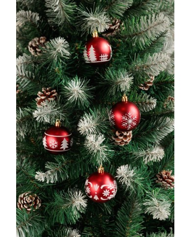 Gule MagicHome Vianoce, 12 ks, 6 cm, červené s bielym ornamentom, na vianočný stromček